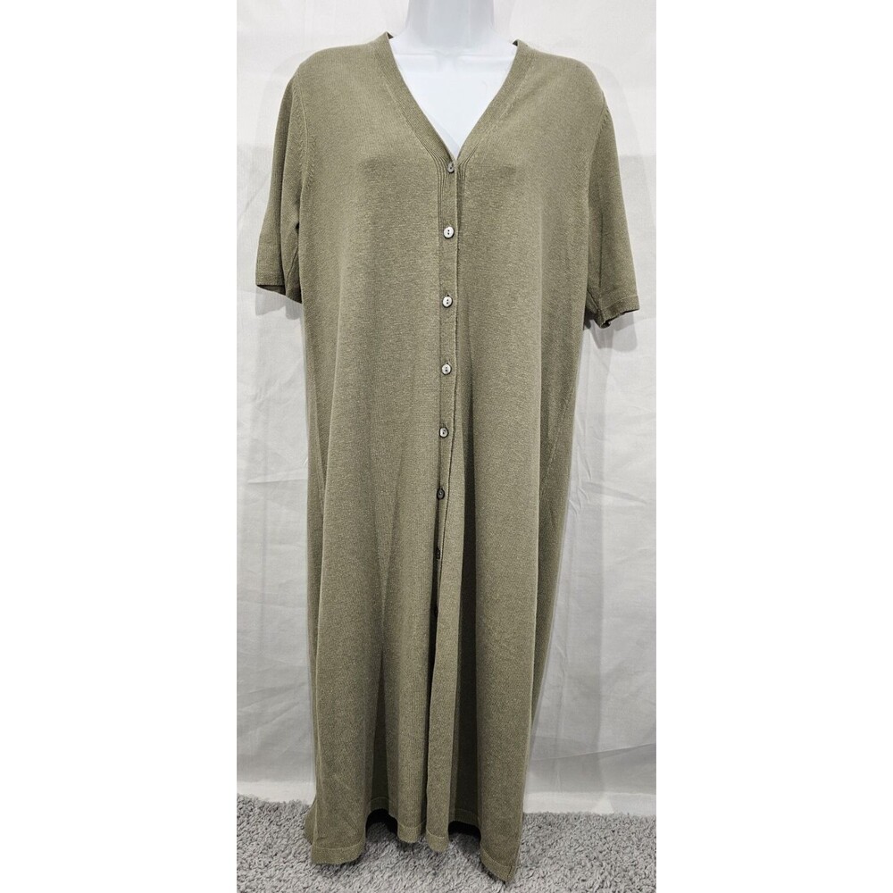 J. Jill Button Down Dress Sage Green Linen Coastal Scandi Minimalist Women's M